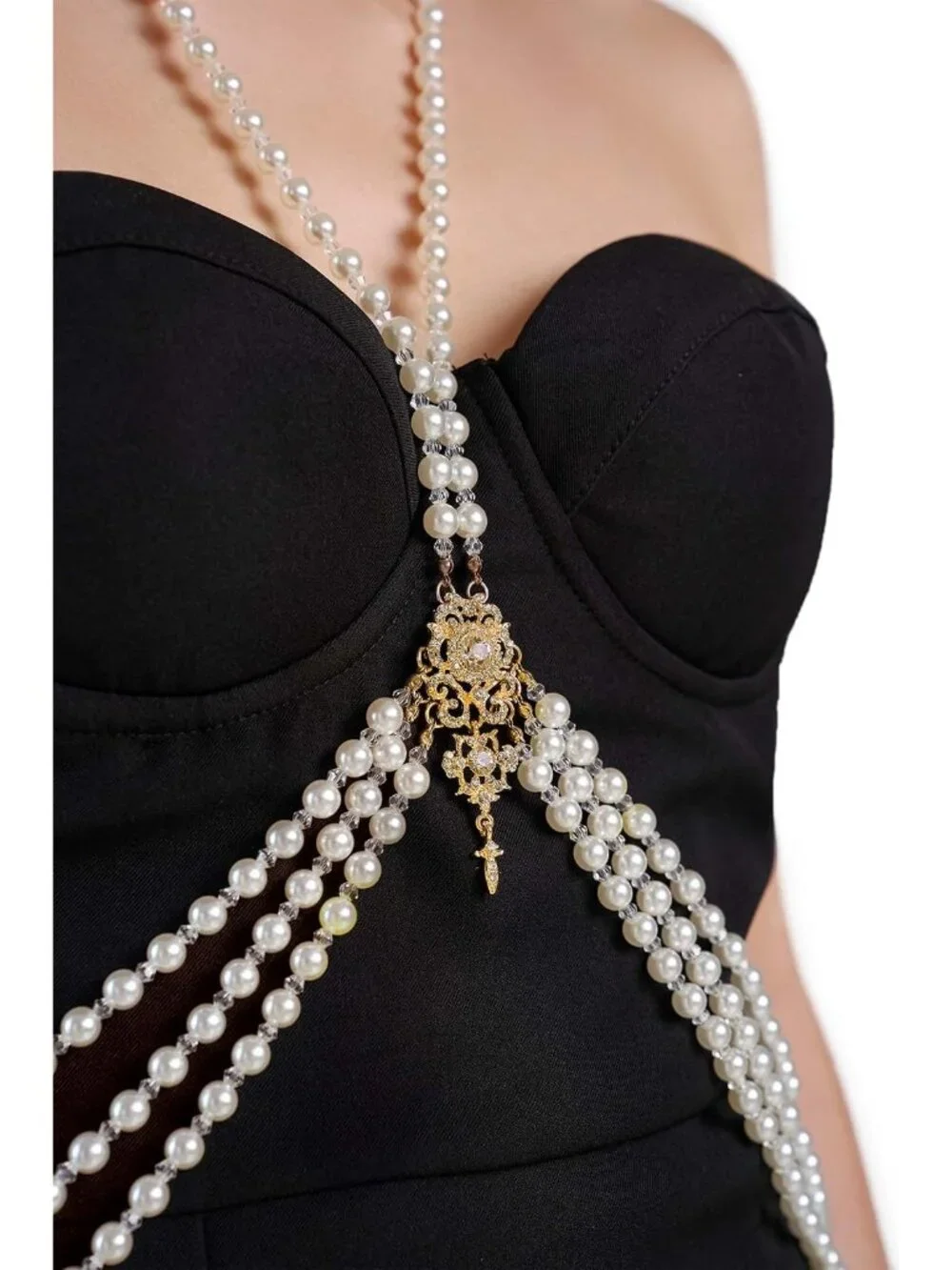 Faux Pearl Body Chain for Women 6mm Beads 1920s Gatsby